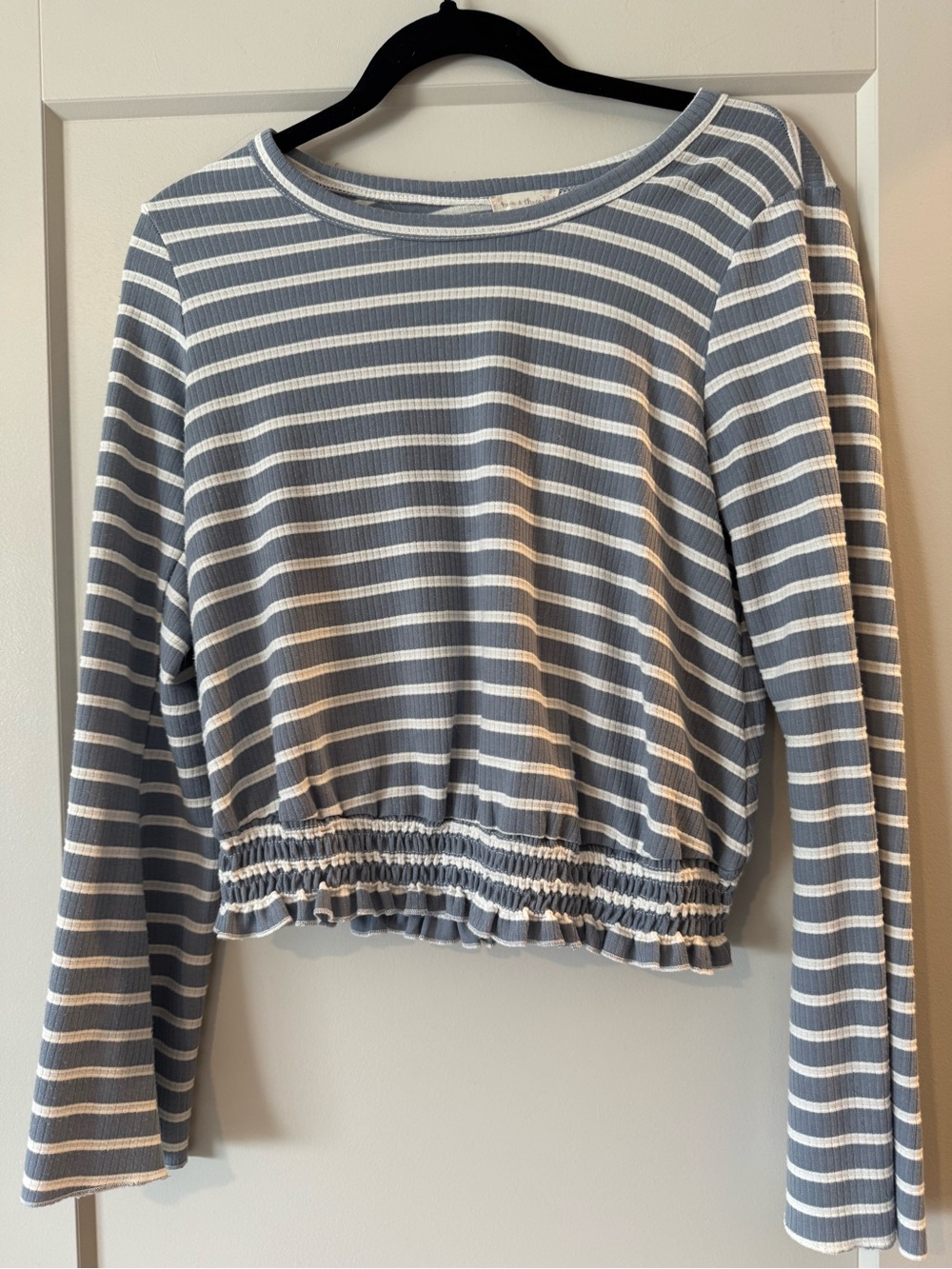 Hem & Thread Blue and White Striped Cropped Long-Sleeve Top
